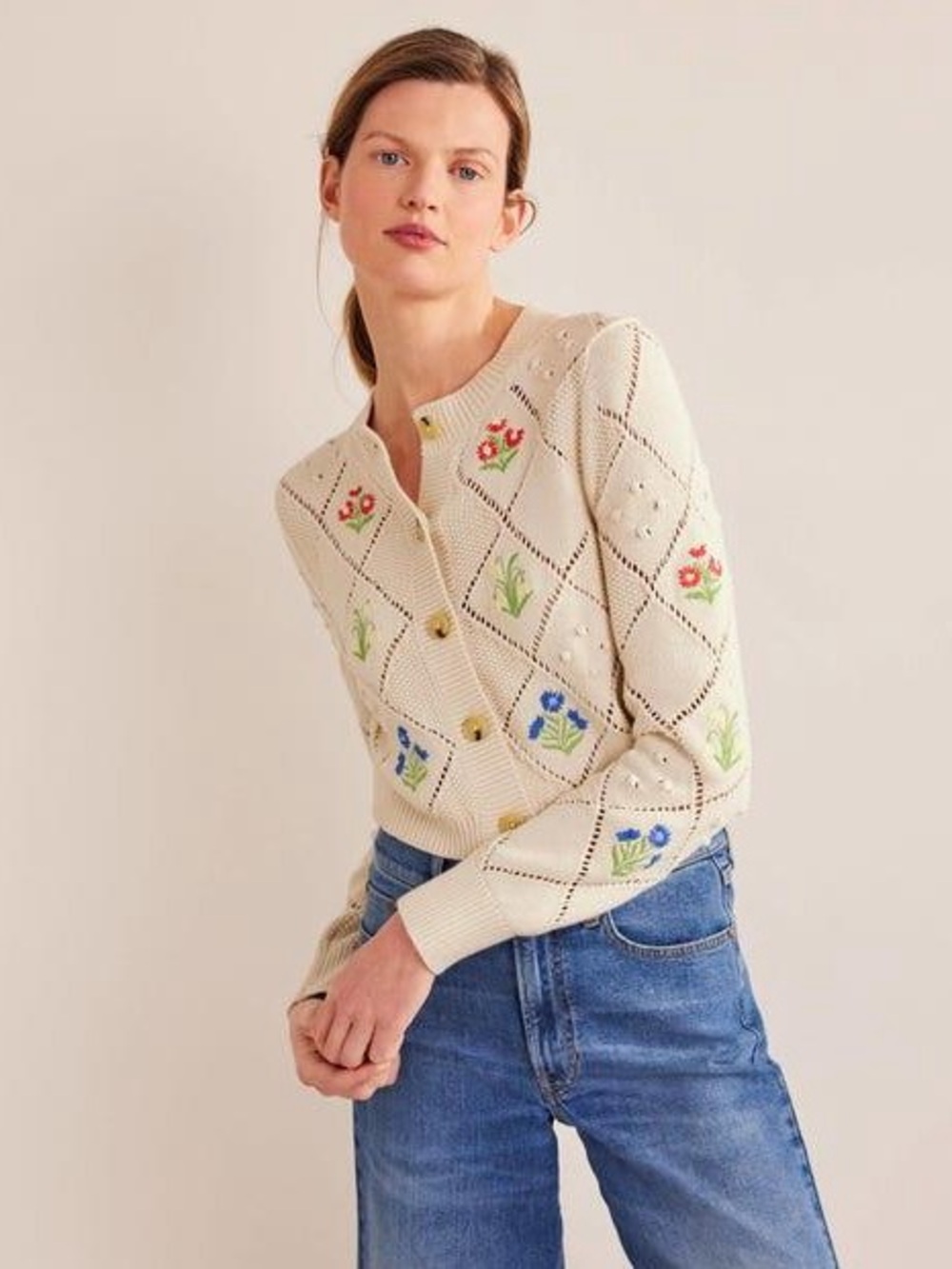 Boden Cotton Embroidered Cardigan, sz S